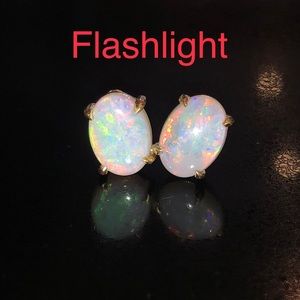 14k Yellow gold Natural Australian opal 5x7mm stud